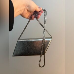 Saint Laurent Leather clutch bag - Snakeskin embossed metallic silver leather